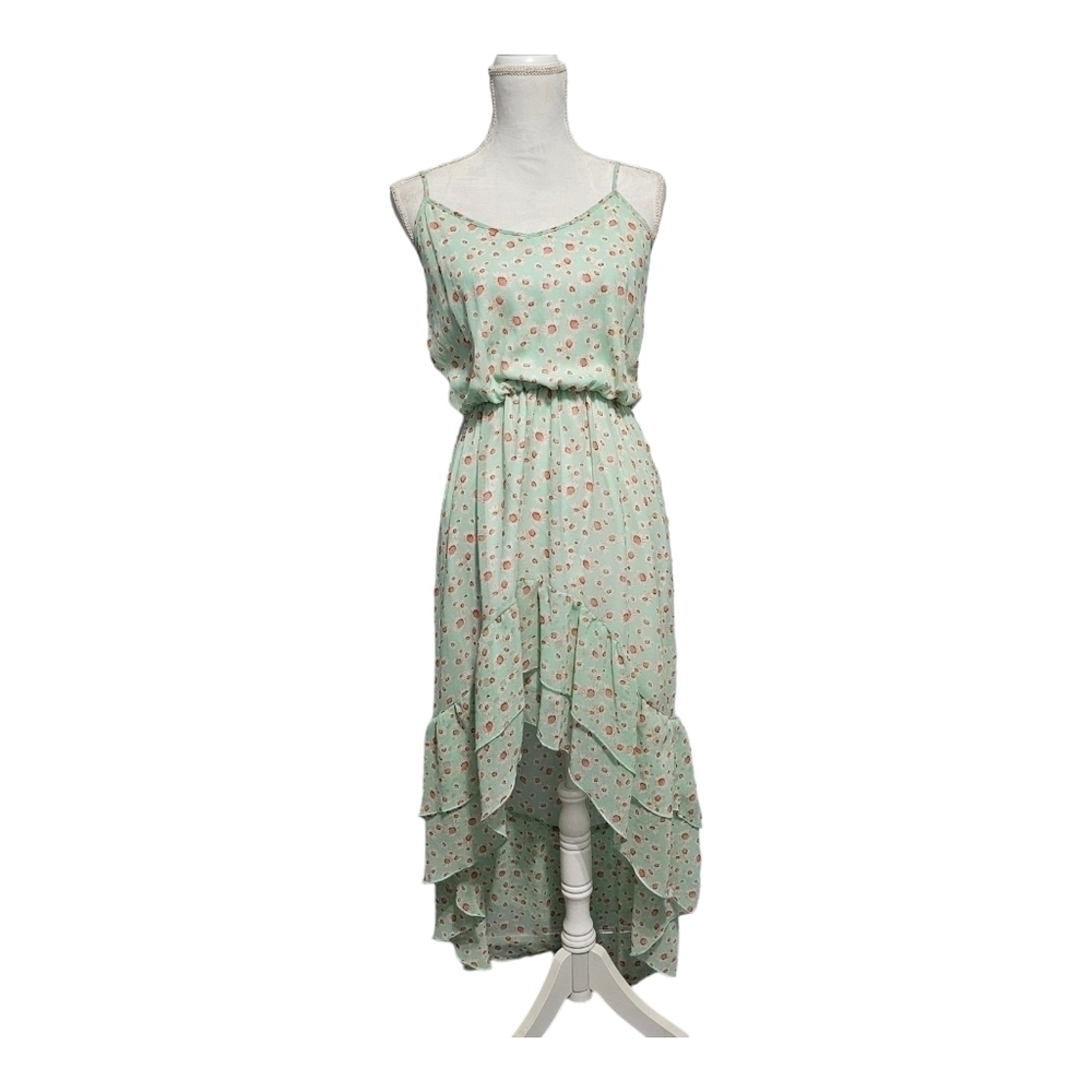 Heart Soul Hi-Low Dress Size M Mint Green Floral Ruffle Hem Lined Back To School